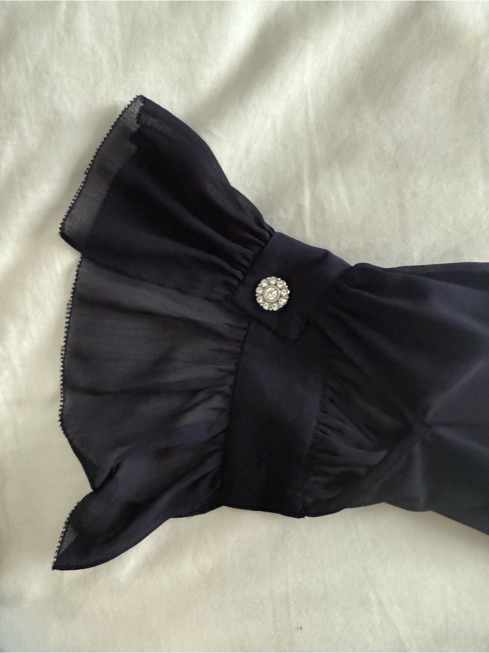 L'AGENCE Navy Sheer Ruffle-Cuff Button Blouse - Picture 2 of 2